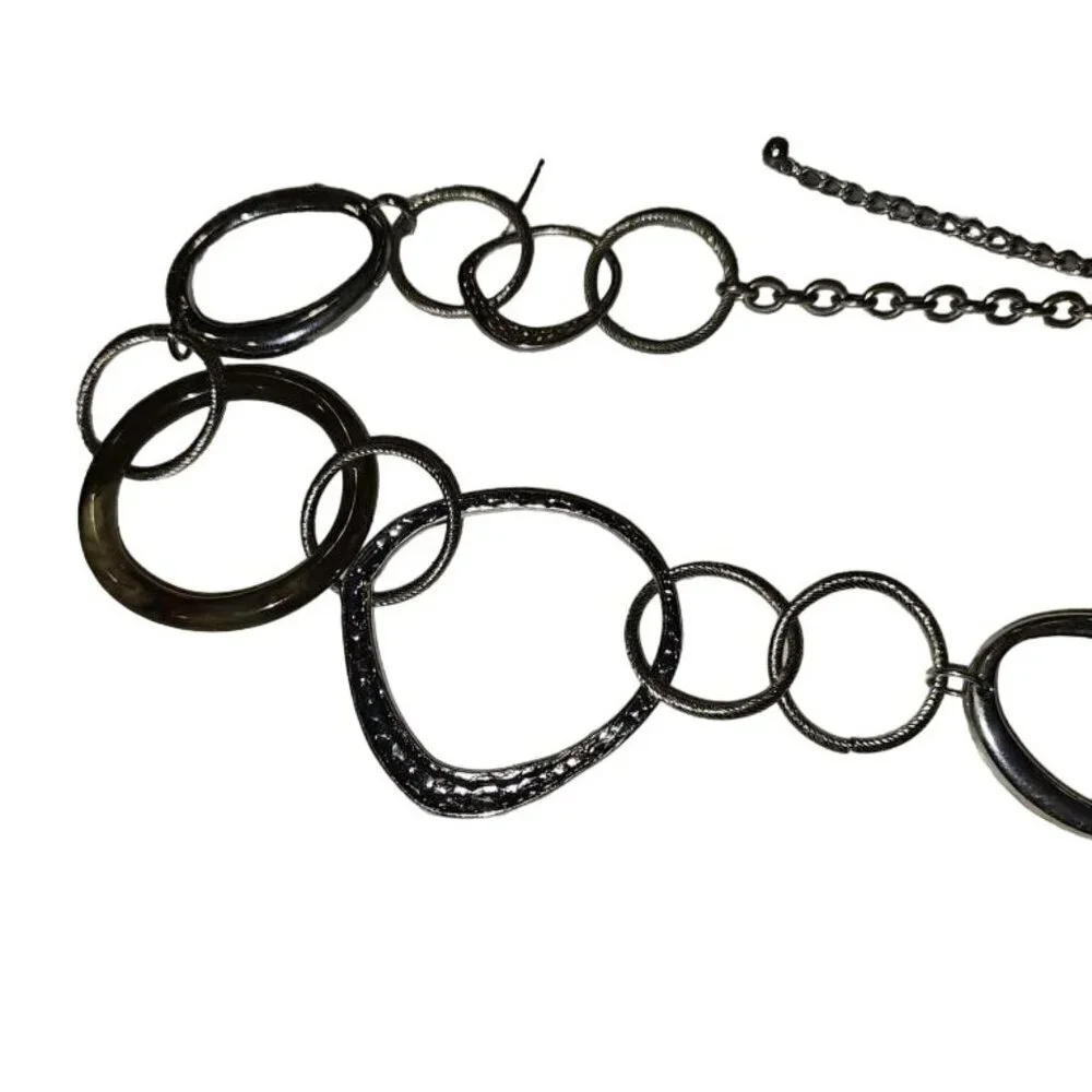 Chicos Leopard Print & Silver Tone Chain Belt 40 inches